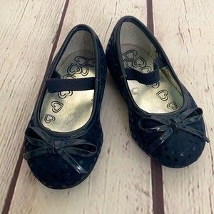 Children's Place Velvet Navy Blue Toddler Dress Shoes with Patent Bow & Sequins